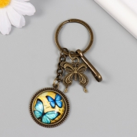 Брелок металл, стекло с карабином "Бабочки в медальоне" бронза 9,5 см Брелок металл, стекло с карабином "Бабочки в медальоне" бронза 9,5 см