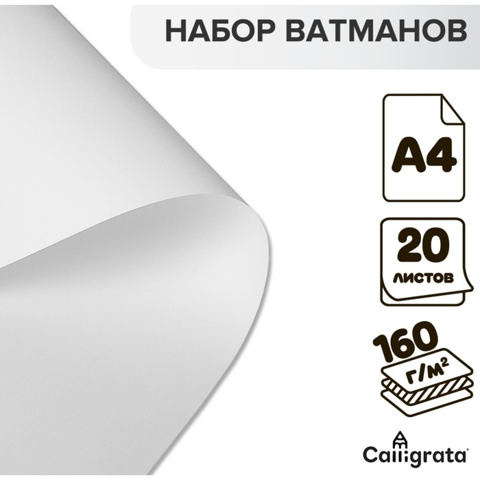 Набор ватманов чертёжных А4, 160 г/м&sup2;, 20 листов