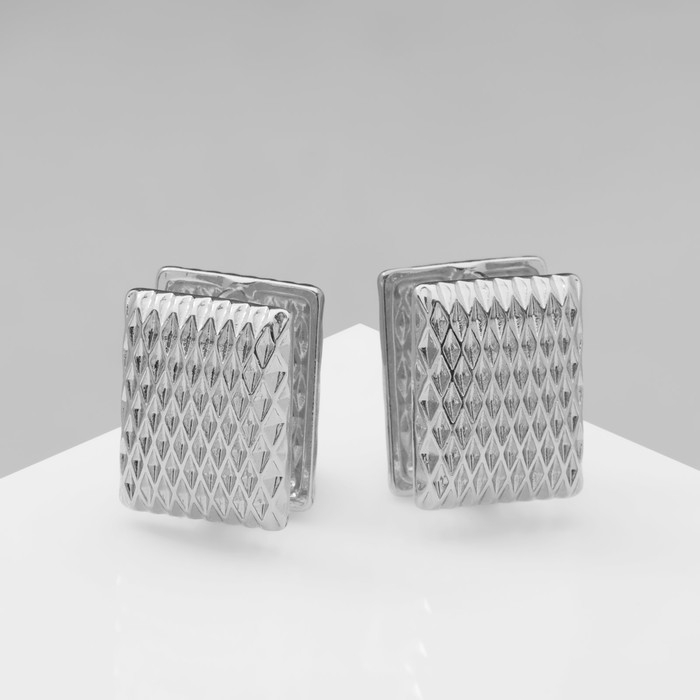 Серьги металл «Аккорд» орнамент, прямоугольник, цвет серебро Серьги металл «Аккорд» орнамент, прямоугольник, цвет серебро