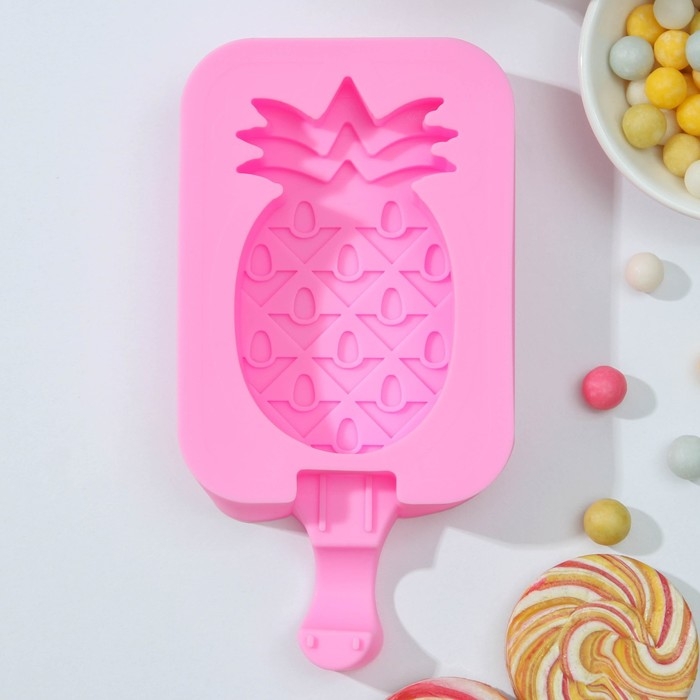Форма для мороженого Доляна &laquo;Ананас&raquo;, силикон, 14&times;7,5&times;2,5 см, цвет розовый
