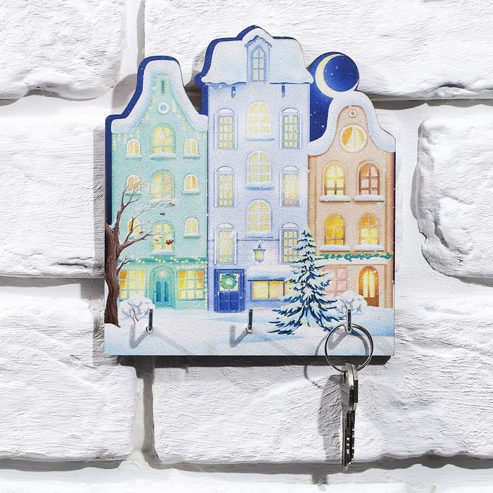 Ключница настенная новогодняя «Дома , ночь», на Новый год Ключница настенная новогодняя «Дома , ночь», на Новый год