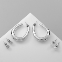 Серьги набор 3 пары &laquo;Нежность&raquo;, цвет белый в серебре