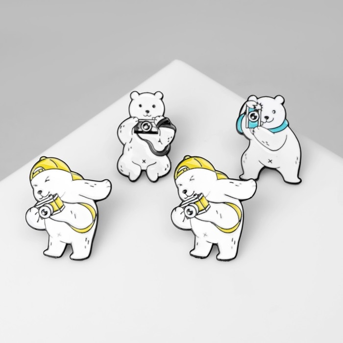 Набор значков (4 шт.) «Медведи», цветной в чёрном металле Набор значков (4 шт.) «Медведи», цветной в чёрном металле