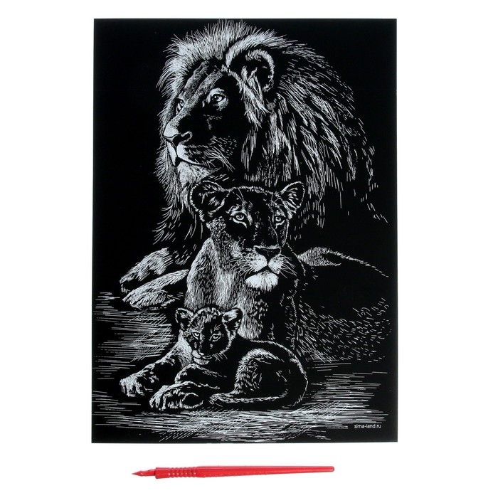 Гравюра &laquo;Львы&raquo; с металлическим эффектом золота А4