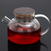 Чайник стеклянный заварочный с бамбуковой крышкой &laquo;Геометрия&raquo;, 600 мл