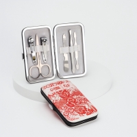 Набор маникюрный &laquo;Роспись&raquo;, 6 предметов, в футляре, красный, белый