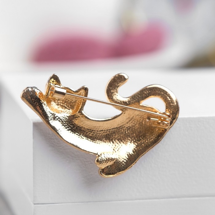 Брошь &laquo;Кошка&raquo; ленивица, цветная в золоте