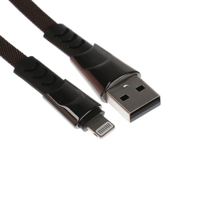 Кабель Lightning - USB, 2.4 А, оплётка ткань, плоский, 1 метр, чёрный Кабель Lightning - USB, 2.4 А, оплётка ткань, плоский, 1 метр, чёрный