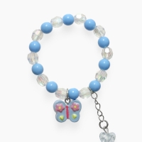 Браслет детский "Выбражулька" сердце н а цепочке и бабочка, цвет голубой