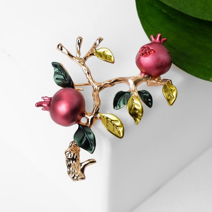 Брошь &laquo;Ветвь граната&raquo;, цвет красно-зелёный в золоте