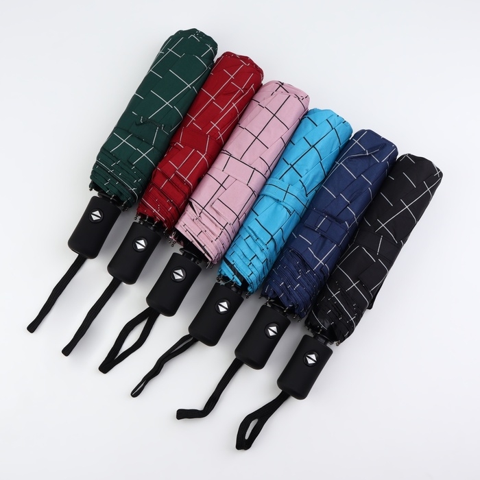 Зонт автоматический &laquo;Клетка&raquo;, эпонж, 3 сложения, 8 спиц, R = 48/55 см, D = 110 см, цвет МИКС