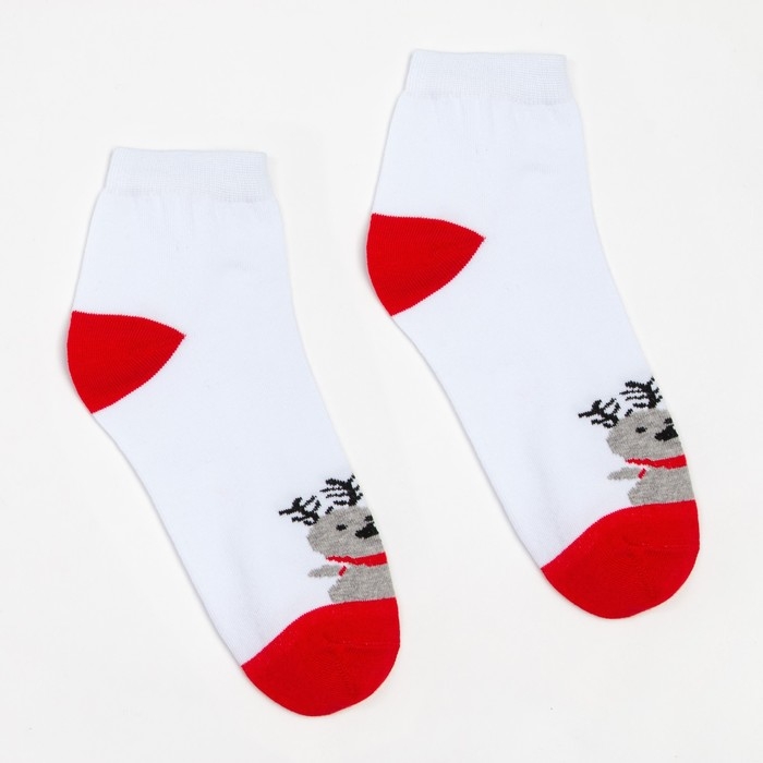 Носки женские &laquo;Олень&raquo; цвет белый/красный, размер 23-25