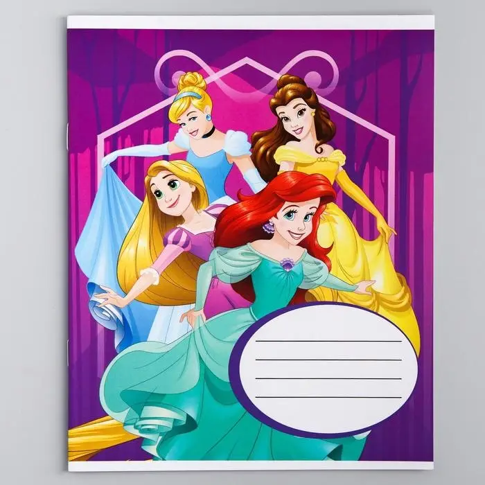 Тетрадь в клетку 12 листов, 5 видов МИКС, обложка мелованный картон, &laquo;Принцессы&raquo;