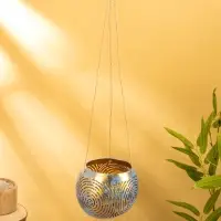 Подсвечник подвесной из кокоса, 12&times;12&times;8.5 см, голубой-золотой