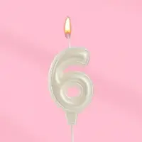 Свеча в торт &laquo;Праздник&raquo; цифра 6, жемчужный перламутр с блестками