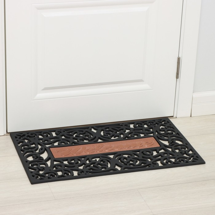 Коврик придверный узорный Доляна &laquo;Welcome. Вензель&raquo;, 45&times;75 см, цвет чёрный
