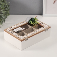 Шкатулка дерево с делениями "Чай. Кактус в горшочке" 16х23,5х9,5 см