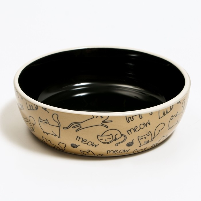 Миска керамическая "Графичная Коты" 200мл, 12 х 3,5 см, бежево-чёрная