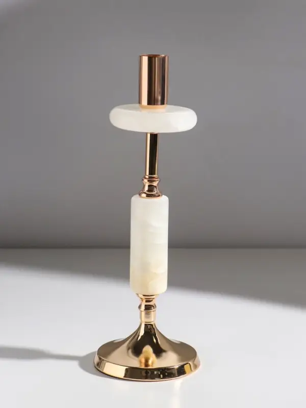 Подсвечник металл, камень на 1 свечу "Рим" золото 10,5х10,5х31 см