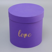 Коробка круглая,с тиснением"Love",фиолетовая 21*21*21см