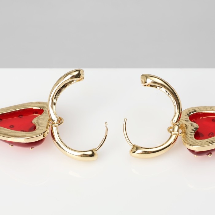 Серьги ассорти &laquo;Сердце&raquo; клубника, цвет красный в золоте