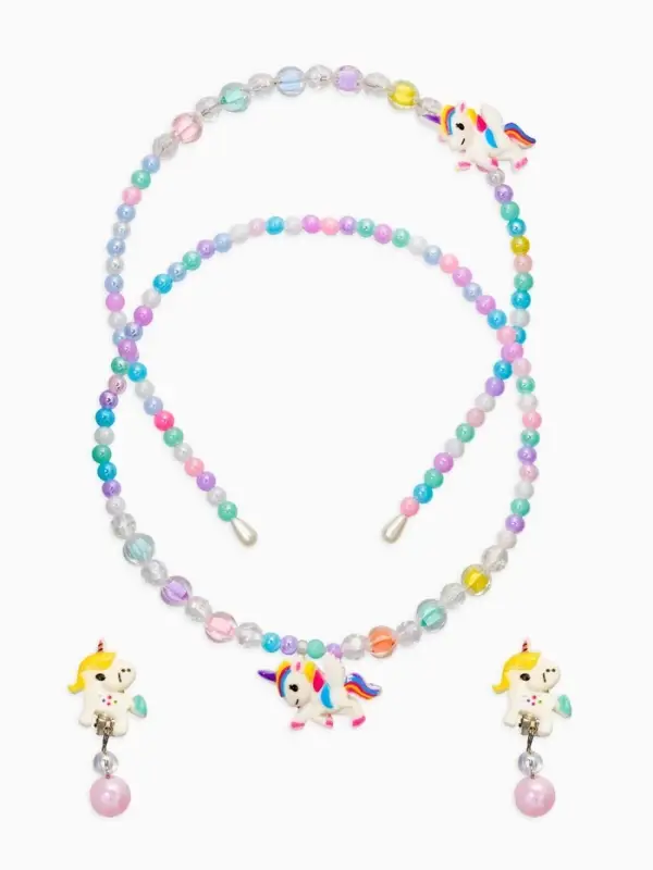 Комплект детский &laquo;Выбражулька&raquo; 3 предмета, клипсы, бусы, ободок, единорог, цветной