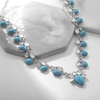 Колье под натуральный камень «Бирюза» с лунным камнем, цвет бело-голубой в серебре, 50 см Колье под натуральный камень «Бирюза» с лунным камнем, цвет бело-голубой в серебре, 50 см