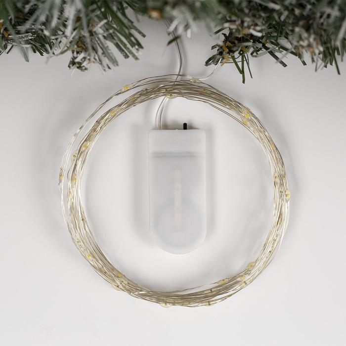 Гирлянда &laquo;Нить&raquo; 5 м роса, IP20, серебристая нить, 50 LED, батарейки CR2032х2 (в комплекте), свечение жёлтое