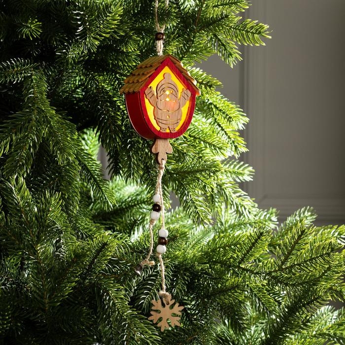 Ёлочная игрушка &laquo;Домик с Дедом Морозом&raquo;, от батареек, свечение тёплое белое