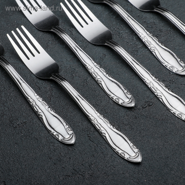 Набор столовых вилок &laquo;Общепит&raquo;, h=19 см, толщина 0,7 мм, 6 шт, цвет серебряный