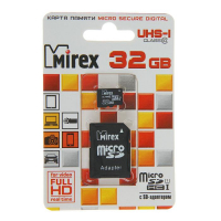 Карта памяти Mirex microSD, 32 Гб, SDHC, UHS-I, класс 10, с адаптером SD Карта памяти Mirex microSD, 32 Гб, SDHC, UHS-I, класс 10, с адаптером SD