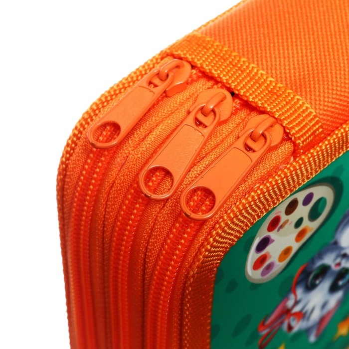 Пенал 3 секции, 125 х 205 х 55 мм, Calligrata 30П26/3 "Зверята", ламинированный картон