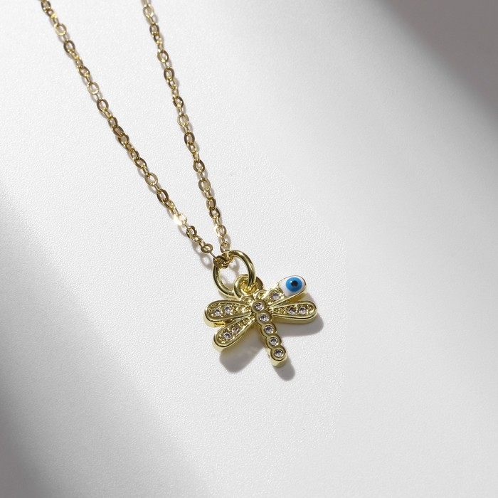 Кулон-оберег &laquo;Мини&raquo; стрекоза, глаз, цвет бело-голубой в серебре, 38 см