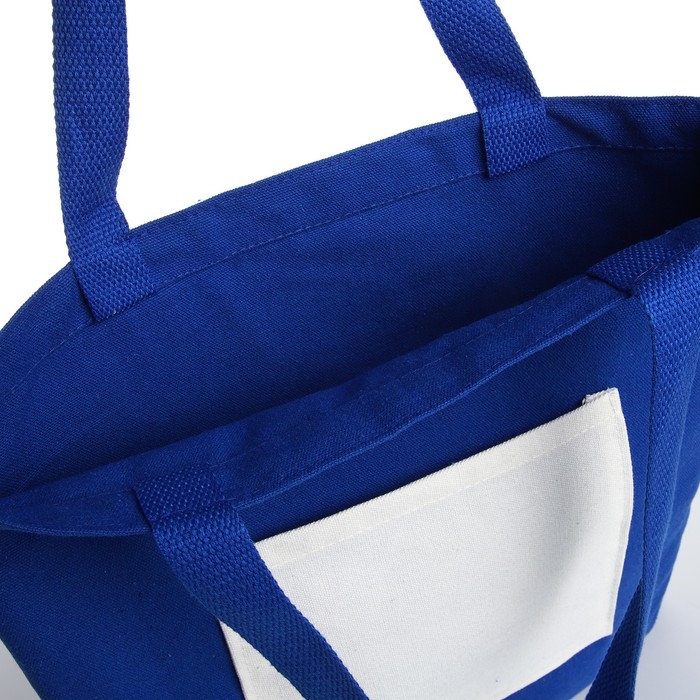 Шопер без застёжки, из текстиля, цвет синий/белый Шопер без застёжки, из текстиля, цвет синий/белый