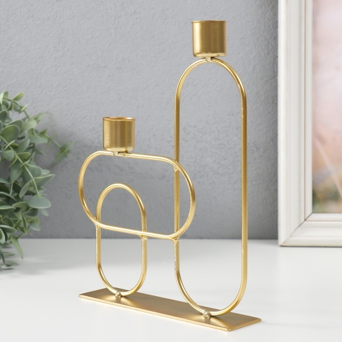 Подсвечник металл на 2 свечи "Геометрия. Плавные линии" золото d=2,3 см 4х17х23 см