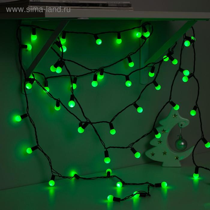 Гирлянда &laquo;Нить&raquo; 10 м с насадками &laquo;Шарики 1.5 см&raquo;, IP44, тёмная нить, 100 LED, свечение зелёное, 8 режимов, 220 В