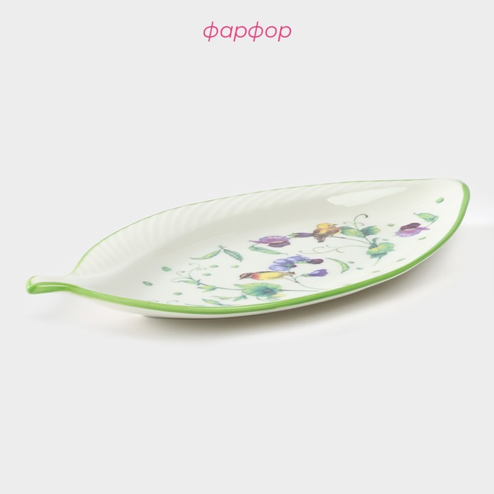 Блюдо фарфоровое Доляна &laquo;Зелёный сад&raquo;, 22,5&times;12&times;1,7 см, цвет белый