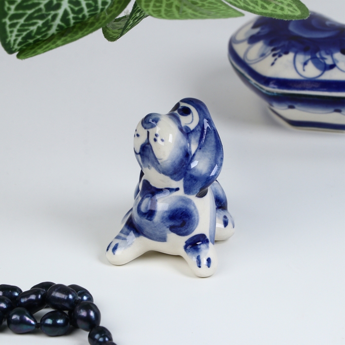 Сувенир гжель &laquo;Бассет&raquo;, бело-синий,керамика,