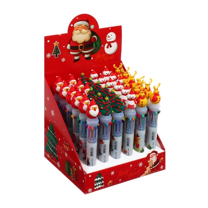 Новый год. Ручка шариковая автоматическая Calligrata, 10 цветов, МИКС