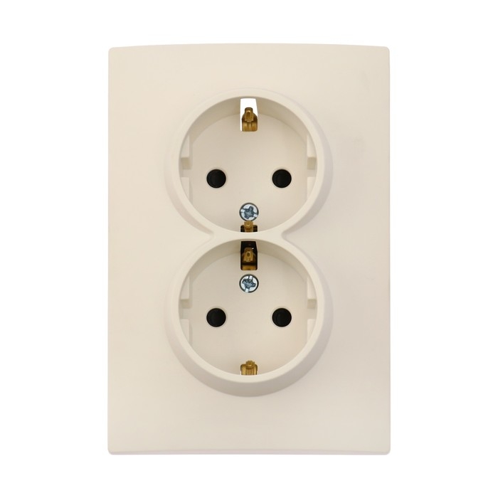 Розетка двухместная TOT Elegant, 16 А, скрытая, с з/к, бежевая Розетка двухместная TOT Elegant, 16 А, скрытая, с з/к, бежевая