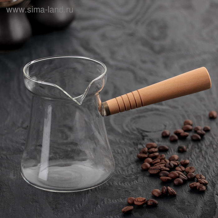 Турка стеклянная &laquo;Арабика&raquo;, 300 мл, 18&times;8,5&times;10 см, деревянная ручка