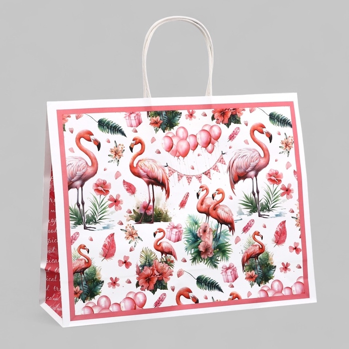 Пакет подарочный  "Розовый фламинго" 31,5 х 25 х 11,5 см, 120 г/м&sup2;