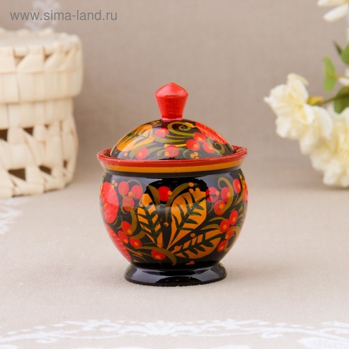 Солонка &laquo;Ягодка&raquo;, с крышкой, 8,5&times;6 см, хохлома