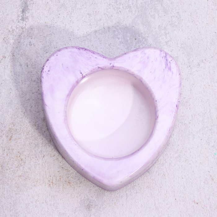 Подсвечник "Сердце малое. Мрамор" из гипса,7х3см,мрамор с фиолетовыми поллосками