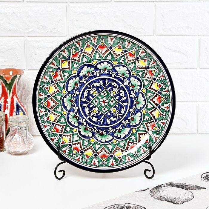 Ляган узбекский Риштанская керамика "Узоры " для плова, 28 см, в подарочной упаковке