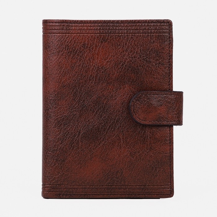 Портмоне мужское на кнопке, 3 в 1, для автодокументов, паспорта, карт, купюр, цвет коричневый