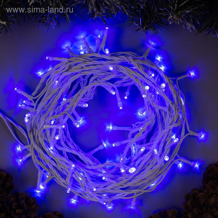 Гирлянда &laquo;Нить&raquo; 10 м, IP44, белая нить, 100 LED, свечение синее, 8 режимов, 220 В