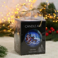 Ёлочный шар d-8 см "Дед Мороз в лесу" ручная роспись, голубой