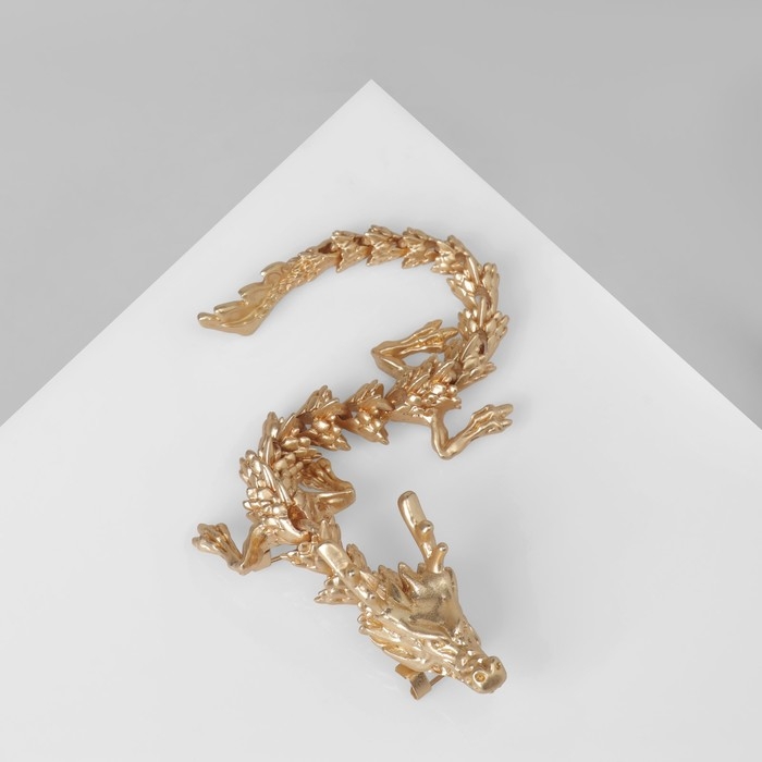 Брошь &laquo;Дракон&raquo; длинный подвижный, цвет матовое золото