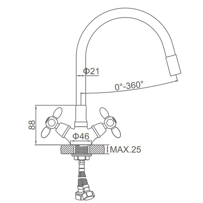 Смеситель для кухни Accoona A4882G-1, двухвентильный, с гибким изливом, белый